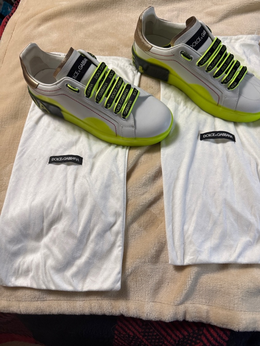 Dolce & Gabbana White Sneakers with Neon Yellow Accents
